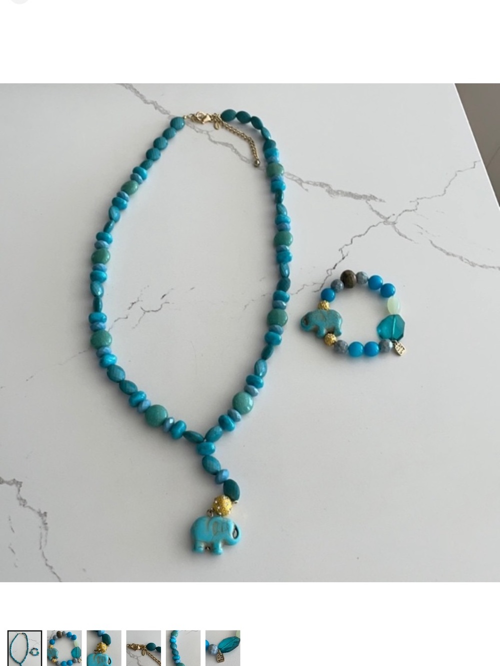 Chico's Turquoise Elephant Beaded Necklace Set